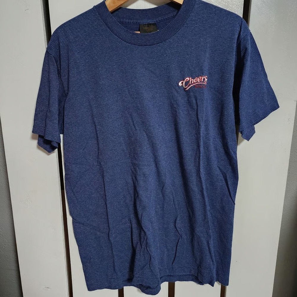 Tennessee River Boston Cheers Men's Blue Striped Tshirt Size‎ Large Bar Scene